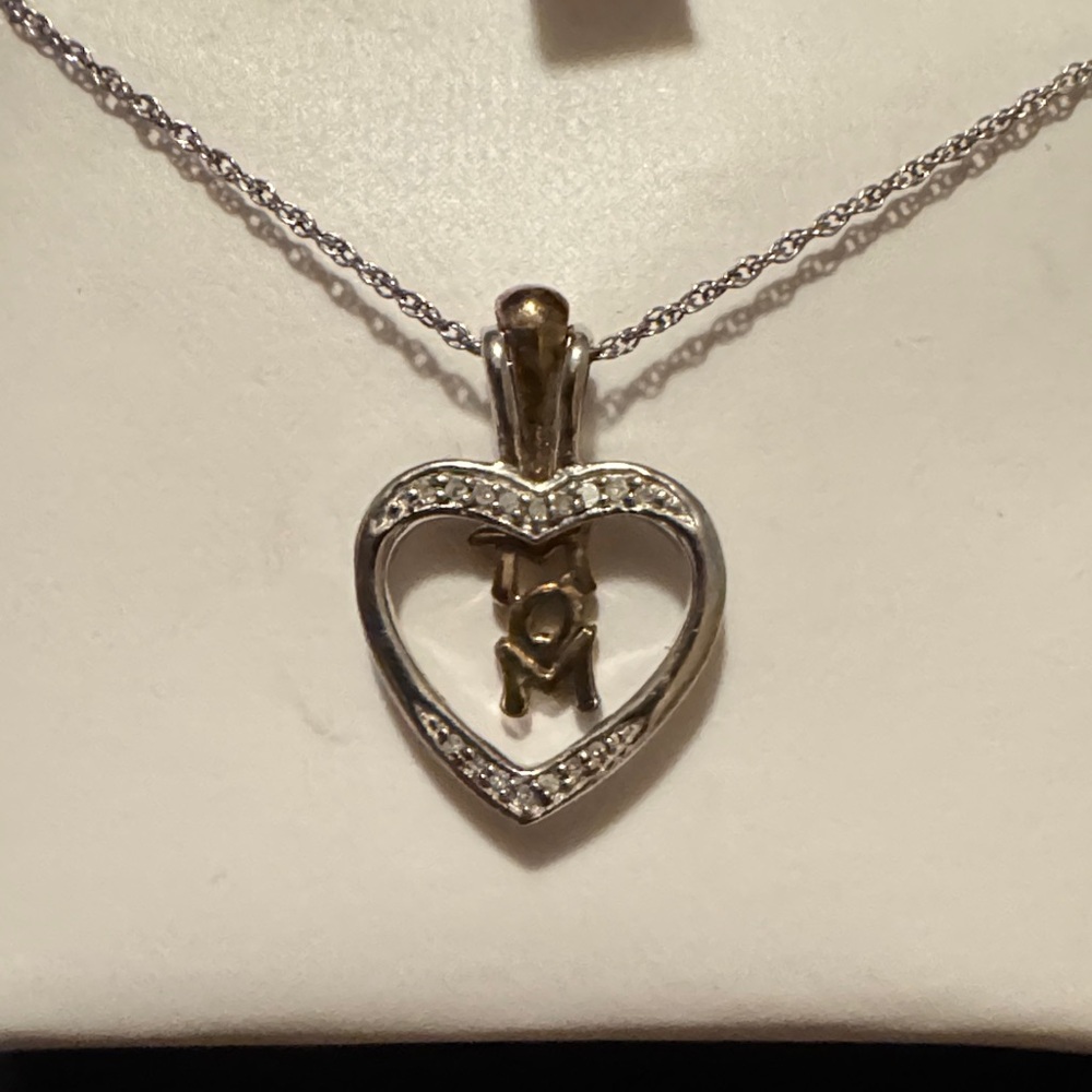 Silver and Gold Mom in Heart Pendant Necklace